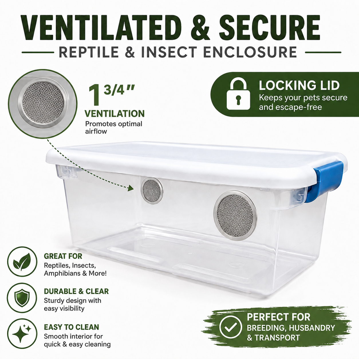 6 Qt Isopod Enclosure with 2” Ventilation | Locking Lid | Bioactive Terrarium Habitat