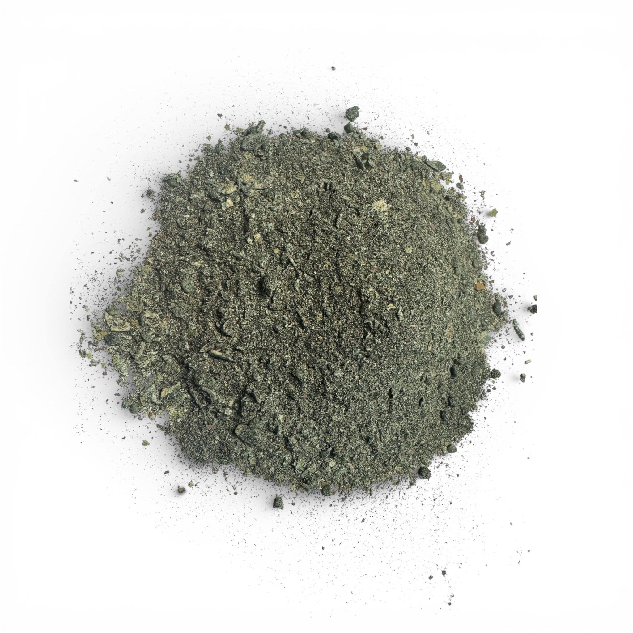 Isopod and springtail food blend powder close-up on white background